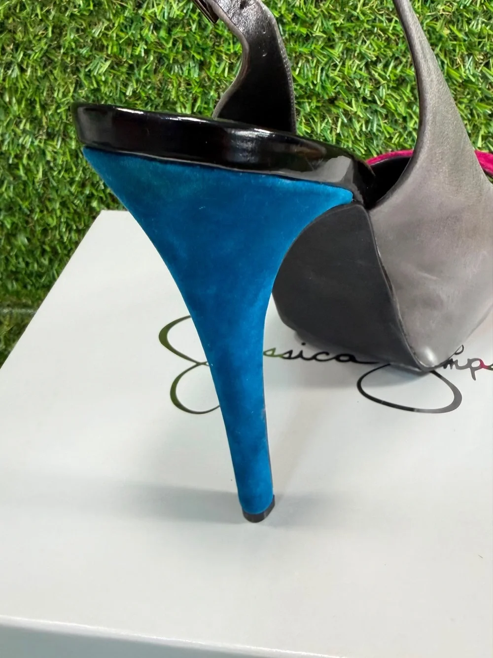 Jessica Simpson Sandi Colorblock Suede Slingback Pumps Pink Grey Blue 6B NIB